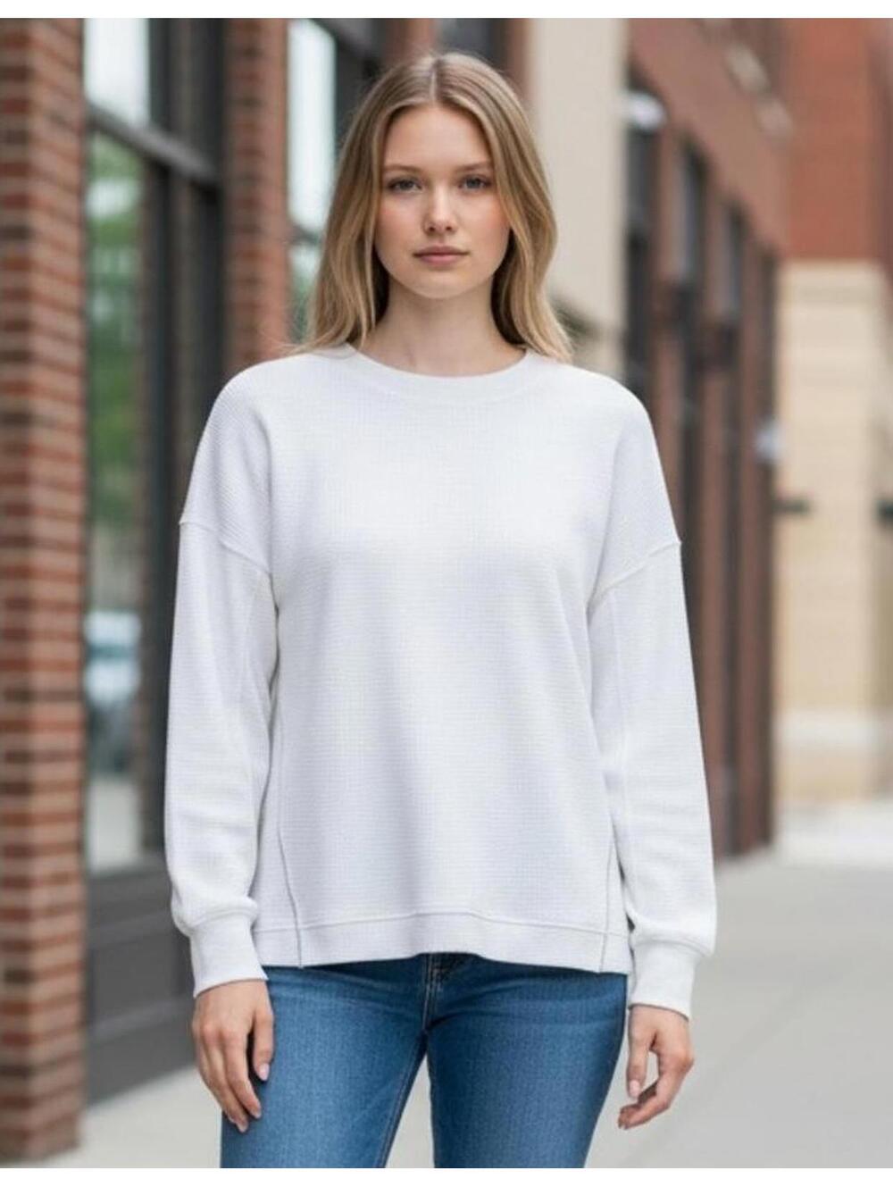 Aerie Womens Light Gray Getaway Waffles Crewneck Sweatshirt - XS